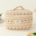 thumbnail image 5 of 3Pcs Quilted Makeup Bag Printed Women Cotton Daily Purse Set (Striped Flower), 5 of 8