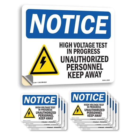 High Voltage Test In Progress With Symbol OSHA Notice Vinyl Decal Label 18 Inch x 12 Inch - 10 Pack