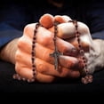 thumbnail image 2 of Catholic Cross Rosary Necklace, Natural Wood Prayer Beads Cross-perfet Dark brown, 2 of 3