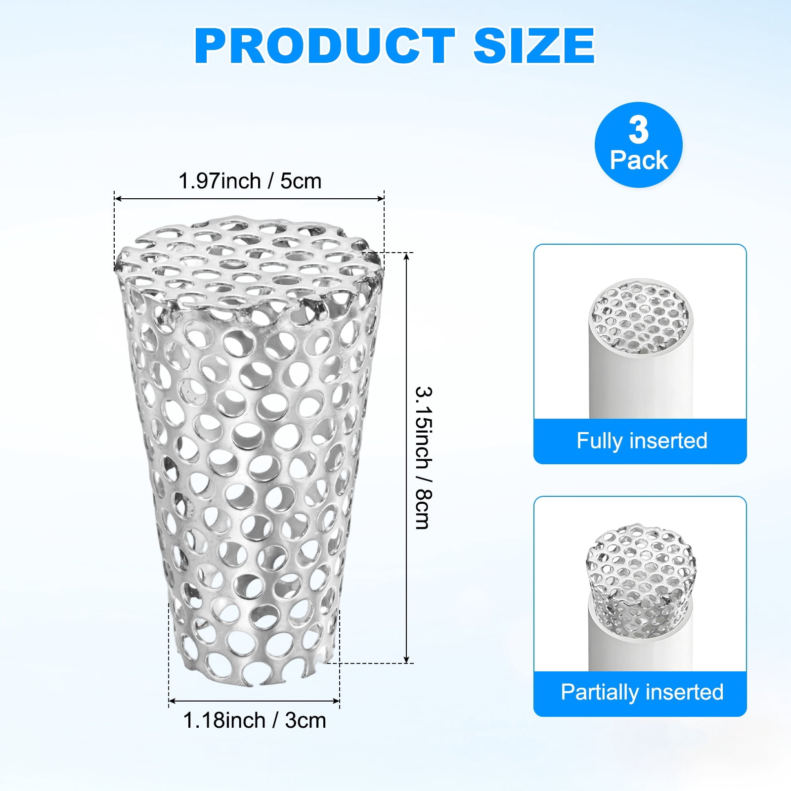 Uxcell 3-Pack Termination Mesh Screen Vent Covers, 1.97-1.18 Inch ID Stainless Steel Conical Exhaust Pipe Cover Strainer for Preventing Birds/Leaves from Entering