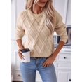thumbnail image 4 of Womens Sweaters Crewneck Cable Knit Sweater Long Sleeve Fall Tops for Women M, 4 of 9