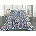 thumbnail image 2 of Ambesonne Floral Quilted Bedspread Set 3 Pcs, Modern Flourishes Flowers, Twin, Dark Teal Orange, 2 of 4