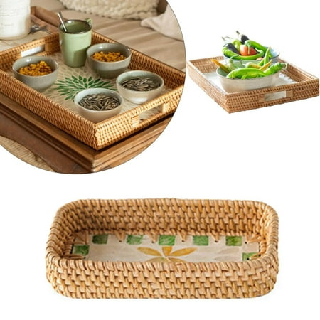 

Aoorsake Rattan Tray Clearance Decorasian Vintage Rattan Tray With Decorative Tray And Serving Tray With Handle In Boho Size 20 Cm X 20 Cm 20 Cm X 10 Cm 1* Tray