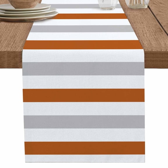 nqOlkjepod Burnt Orange Gray Striped Table Runner 60 Inches Long Farmhouse Dress Scarves, Farmhouse Stripe Art Dining Tablerunner for Coffee Table/Kitchen Island/Party Décor, 13" x 60"