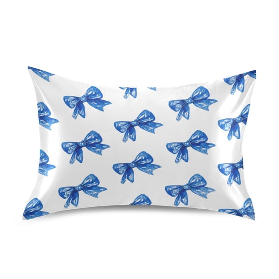 Satin Pillowcase Envelope Closure Pillow Cover Wrinkle-Resistant & Vibrant Print Blue Bows Pattern