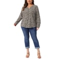 thumbnail image 2 of Agnes Orinda Women's Plus Size Floral Tops Notched V Neck Roll Long Sleeve Button Down Shirts Casual Blouses 1X Black, 2 of 6