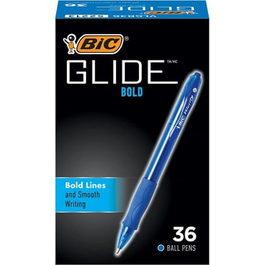 BIC Glide Velocity Bold Ballpoint Pens, Bold Point (1.6 mm), Blue Ink Pens, Translucent Barrel, 36-Count Pack (V B361-BLU) 36 Count (Pack of 1) Blue