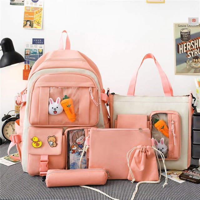 Mochila de cinco piezas para estudiantes de secundaria, mochila ligera para escuela primaria, mochila femenina de gran capacidad, mochila para libros de texto