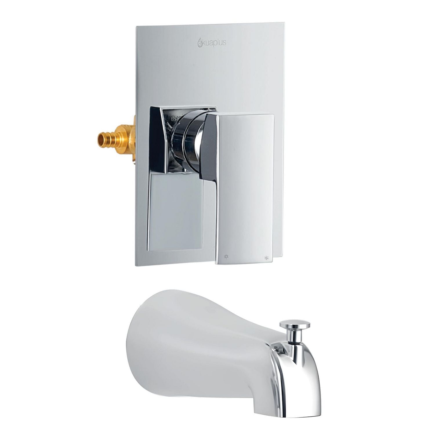 The akuaplus® - INA pressure balance valve faucet 1/2 in. PEX connection with hand shower 5 setting and spout 5 1/4 in. x 1/2 in. slip-fit. Chrome finish