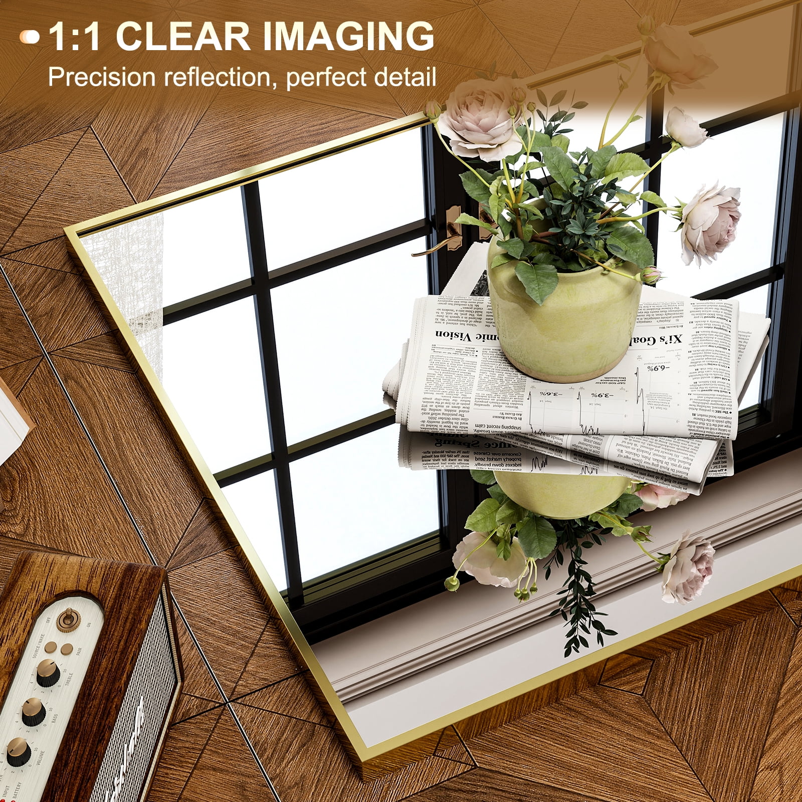 Gleamira 14"x58" Rectangular Full Length Mirror Floor Standing Mirror, Gold