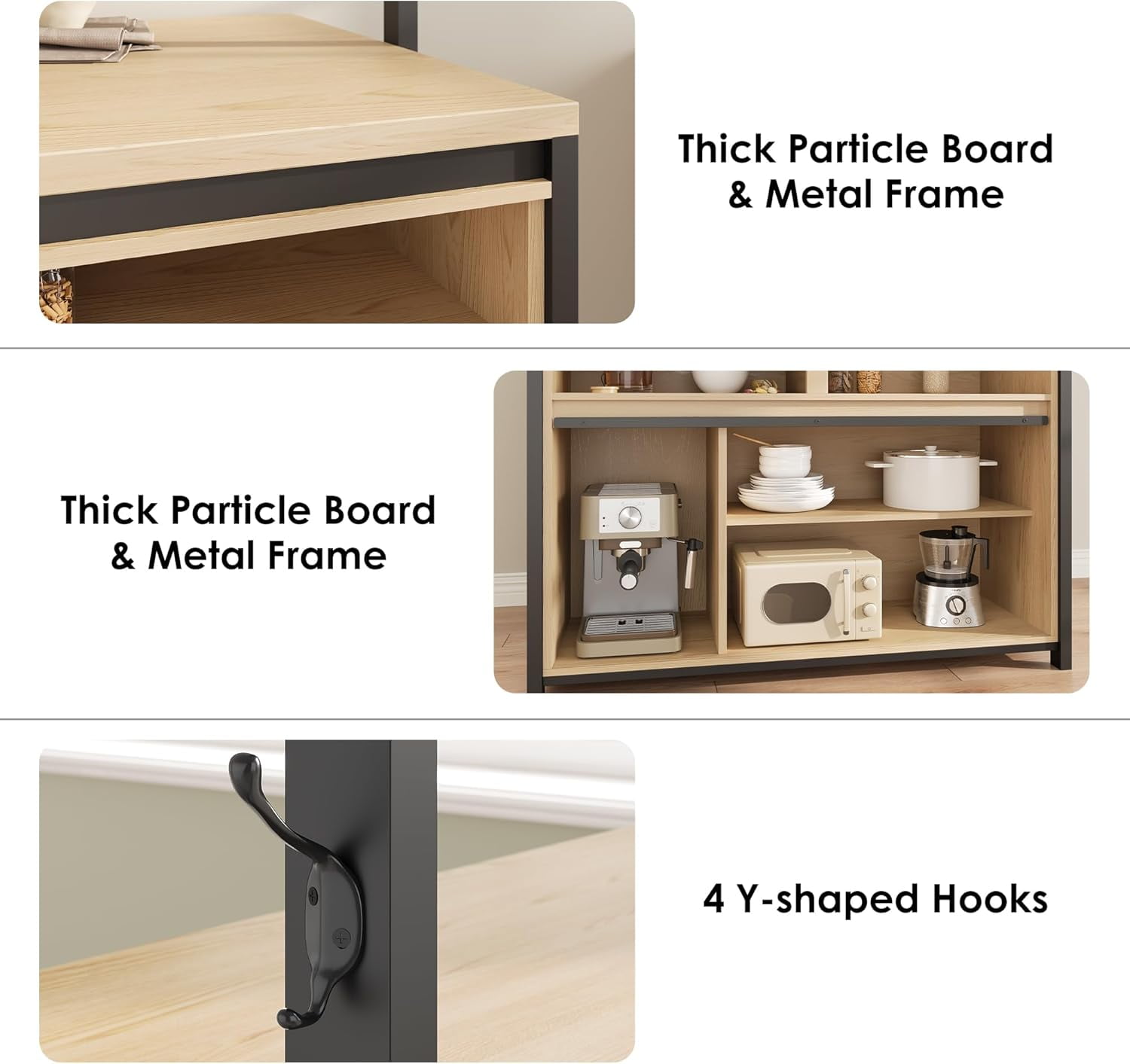 Luku 42" Kitchen Island Storage with Sliding Barn Door, Table Island Kitchen Cabinet with 2 Side Hooks, 3-Tier Shelves, Multi-Functional Dining Storage for Living Room