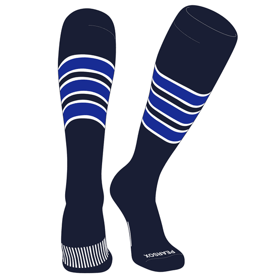 PEAR SOX Striped OTC Baseball, Softball, Football Socks (C) Dk Navy, White, Royal (XS)