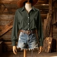 thumbnail image 4 of ClodeEU Women Lapel Long Sleeve Button Down Shirts,Casual Loose Blouse Army Green,Women's Plus L, 4 of 9