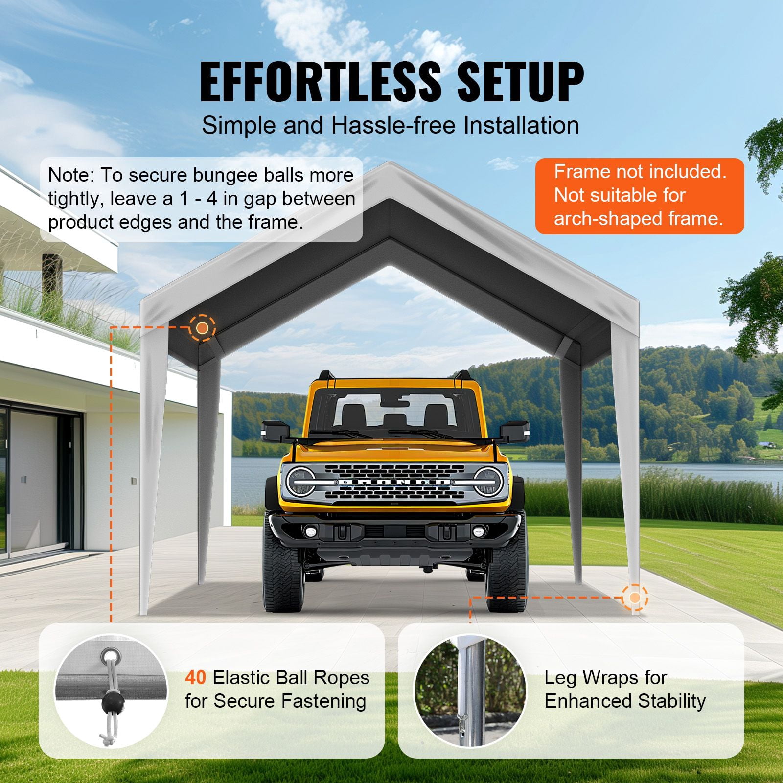 10' x 20' Carport Replacement Canopy Cover, Heavy Duty Waterproof UV Resistant Garage Top Tent Tarp Shelter, Outdoor All Weather Car Shelter Roof Cover with Bungee Cords, Gray, Frame Not Included