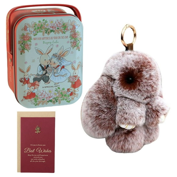 Cute Plush Bunny Keychain Stuffed Animal Keychain Lovely Car Key Chain (Coffee)