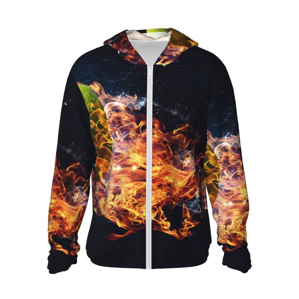 Fotbe Tennis Ball In Fire1 Chaqueta con Protección Solar UPF 50+ para Hombre y Mujer, Camisa con Capucha y Bolsillos-Small