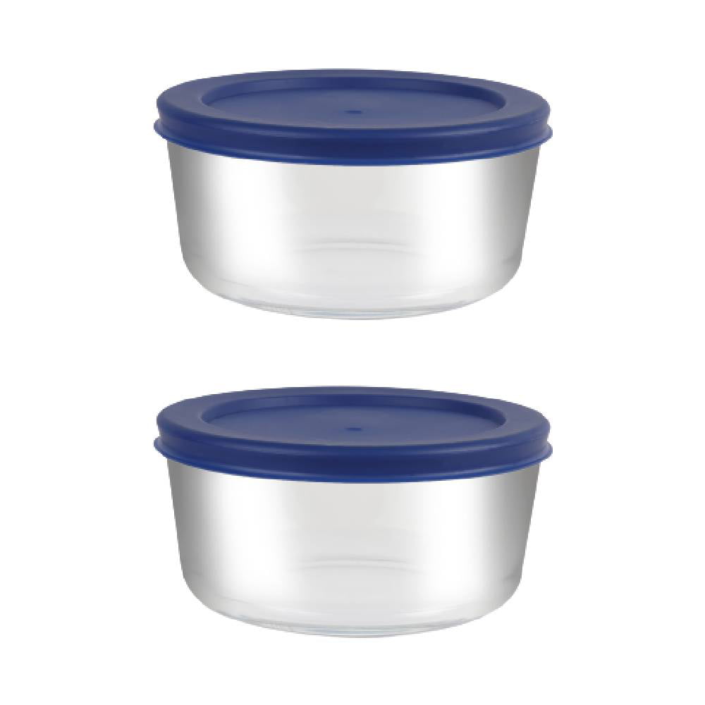 Bovado Glass Bowl Dish Round Food Storage Container 2 Cup Blue Lid ...