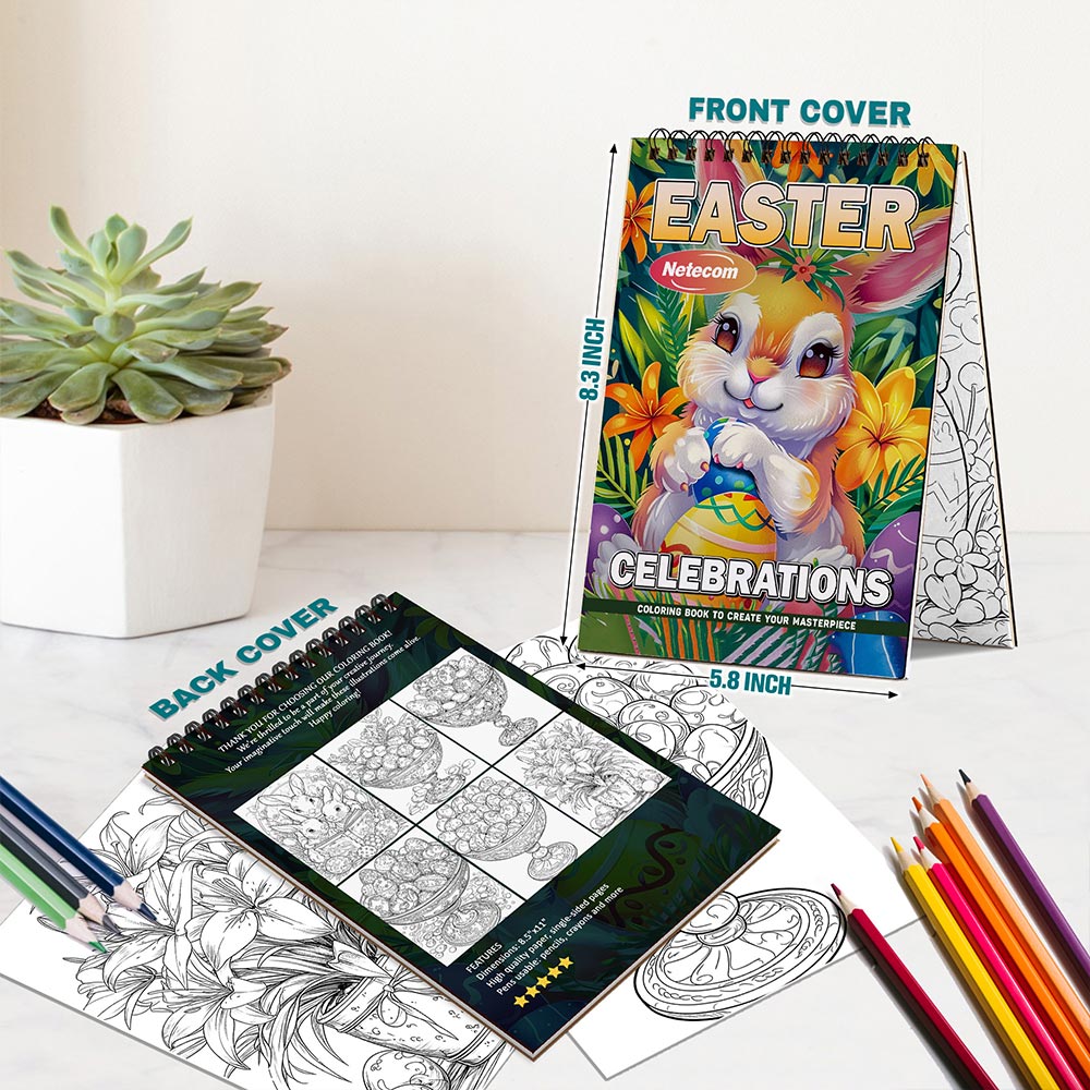 Easter Celebrations Coloring Book Spiral Bound For Adults, A5 Wooden Cover, 30 Festive Coloring Pages of Joyful Easter Scenes for Stress Relief and Relaxation