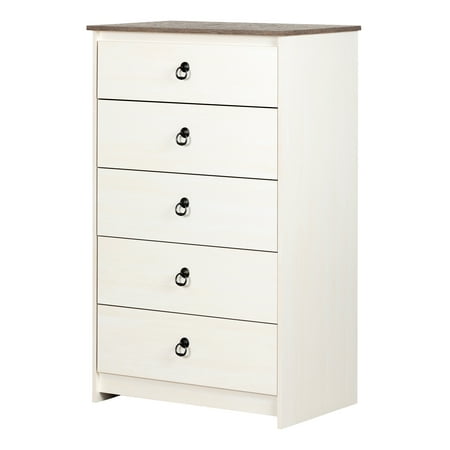South Shore Plenny 5-Drawer Chest, White Wash and Weathered Oak