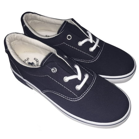 Ralph Lauren Polo Evan Lace-Up Canvas Deck Boy's Shoes Navy/White Sz 3
