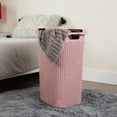 thumbnail image 3 of Mind Reader 60L Slim Laundry Hamper, Clothes Basket, Lid, Wicker Style, Plastic, 17.65"L x 13.75"W x 24.15"H, Set of 2, Pink, 3 of 8