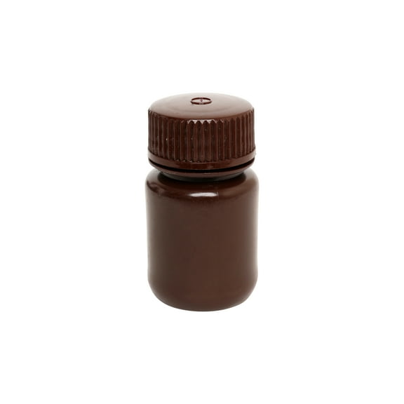 Reagent Bottle, Amber, 30mL - Wide Mouth with Screw Cap - HDPE - Eisco Labs