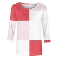 thumbnail image 5 of ZQGJB Fall Womens 3/4 Sleeve Color Block Print Shirts Lightweight Casual Dressy Round Neck Graphic T-Shirts Trendy Athletic Workout Pullover Tops Red L, 5 of 5