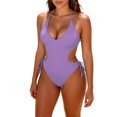 thumbnail image 6 of HAOTAGS Women's Backless Strappy Swimsuit, Solid Color Monokini Built-In Soft Bra Adjustable Side Ties, 6 of 7