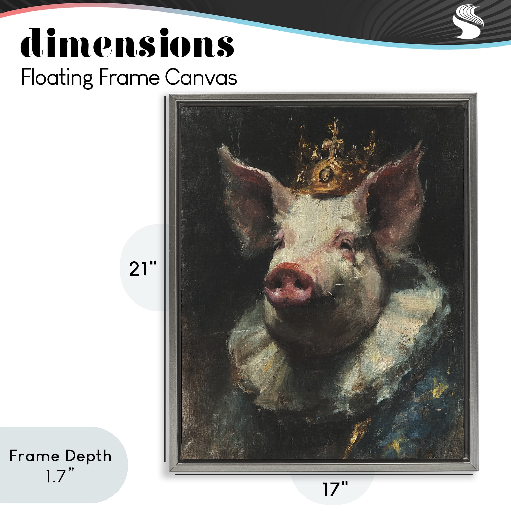 Stupell Industries Crowned Imperial Pig Gray Framed Floater Canvas Wall Art, design by Svetlana Aleynikova