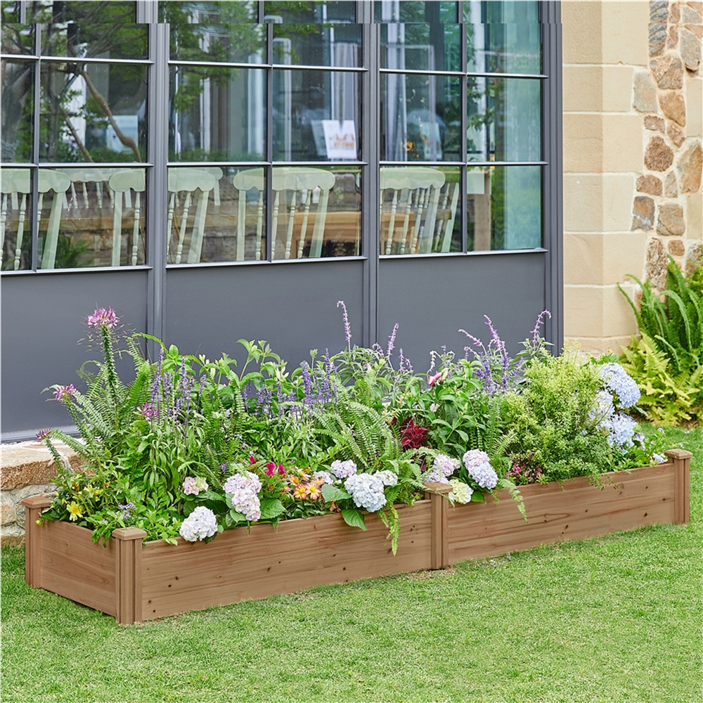 Renwick Wooden Raised Garden Bed Divisible Planter Box,Dark Brown