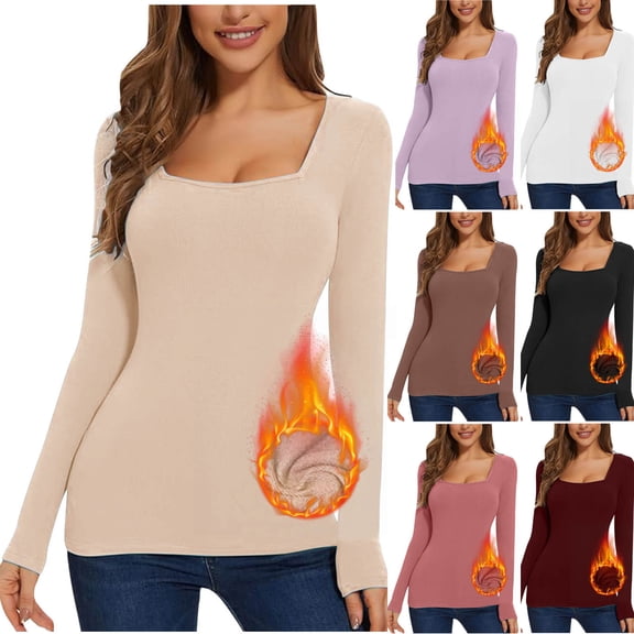 HVOBTTY Womens Long Sleeve Pullover T Shirt, Fall Tops for Women, Women's Casual Soft Solid Color Crew Neck Double Fleece Lined Basic Top Black, S