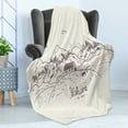 thumbnail image 4 of Mountain Soft Flannel Fleece Blanket, Doodle Mountains with a House and Deer Nature My Home Theme Sunrise Scenery, Cozy Plush for Indoor and Outdoor Use, 60" x 80", Ivory Mauve Taupe, by Ambesonne, 4 of 5