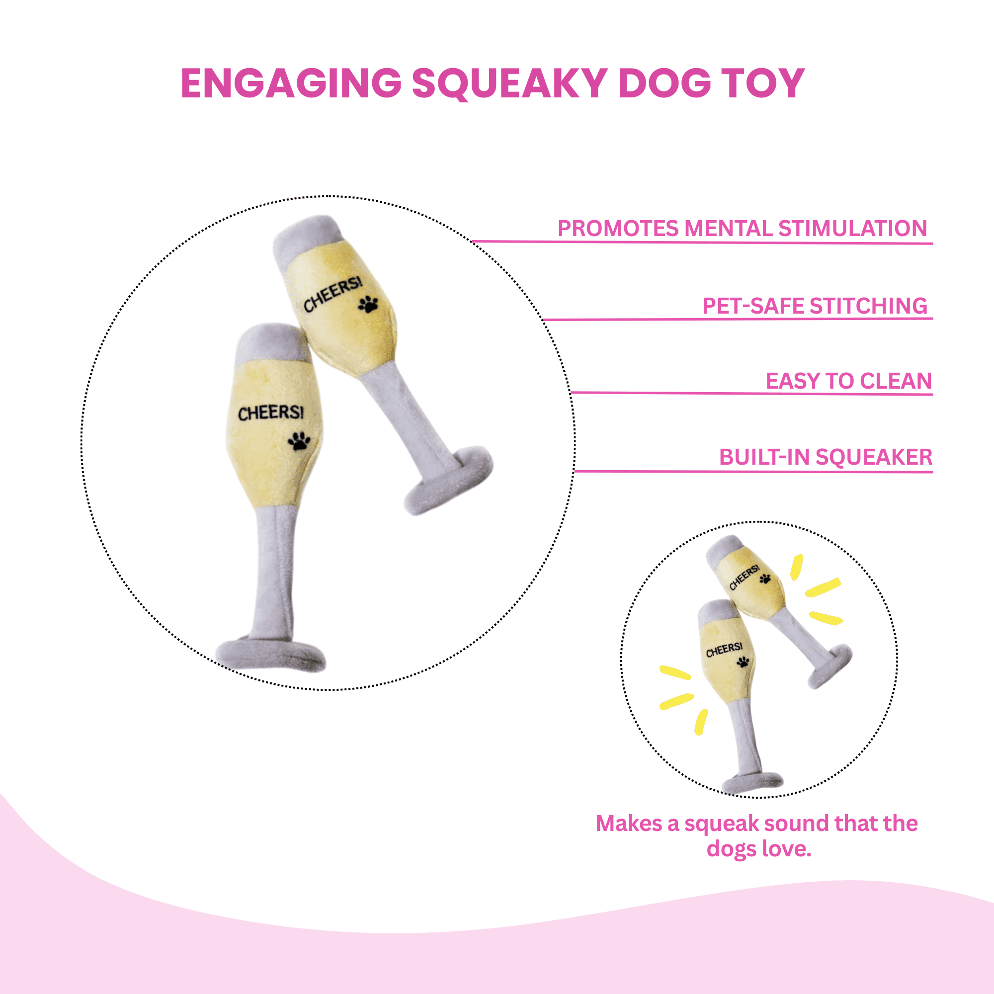 2 Champagne Glass Dog Toy - Party Pack