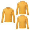 thumbnail image 1 of dPois Girls Basic Stretch Tees 3 Packs Long Sleeve T-Shirt Fleece Undershirt Thermal Base Layer Tops Yellow 140, 1 of 7