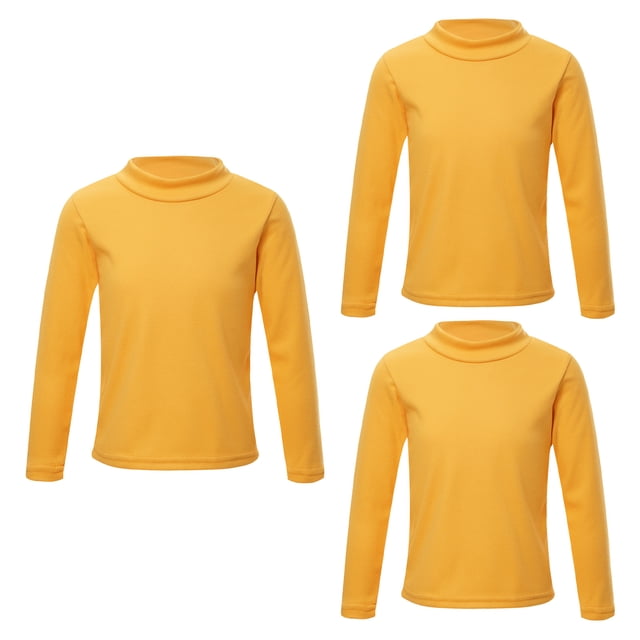 dPois Girls Basic Stretch Tees 3 Packs Long Sleeve T-Shirt Fleece Undershirt Thermal Base Layer Tops Yellow 140
