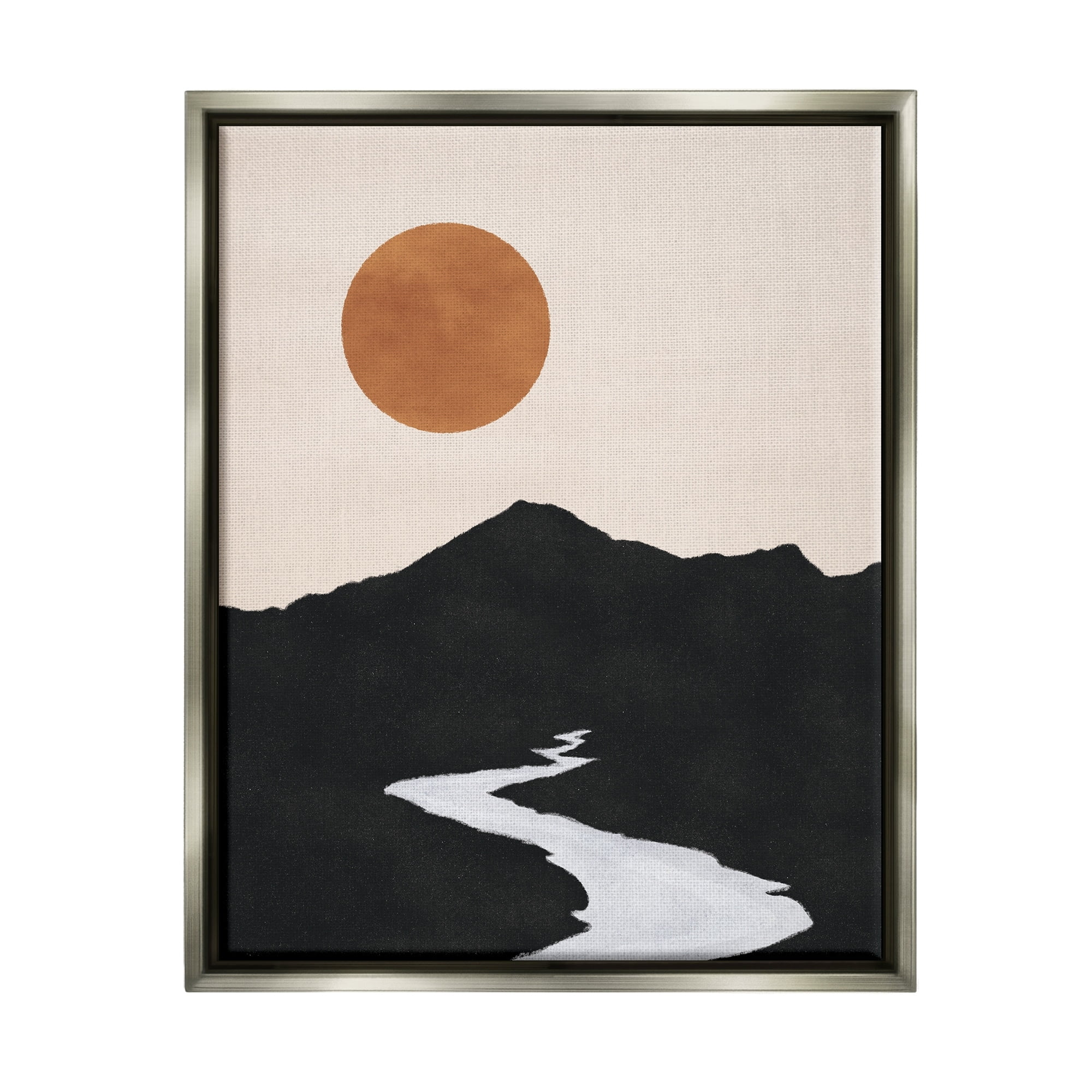 Stupell Industries Receding Stream Into Distant Mountain Ochre Sun Graphic Art Luster Gray Floating Framed Canvas Print Wall Art, Design by JJ Design House LLC