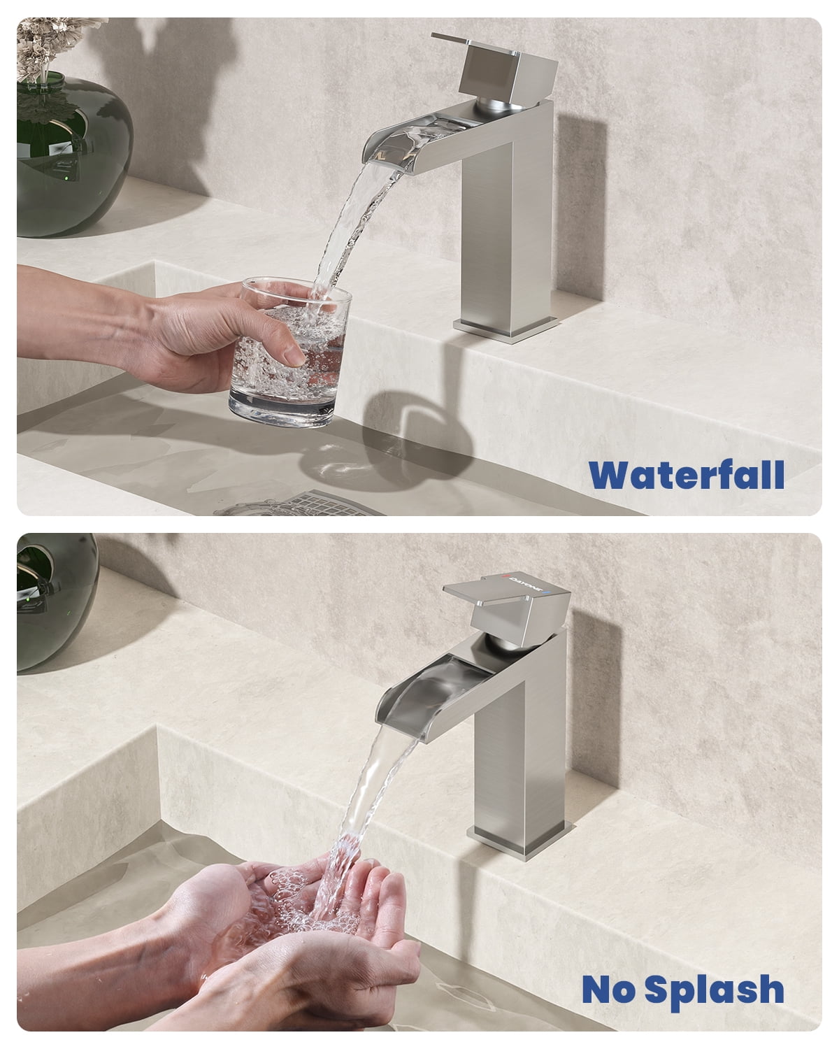 DAYONE Bathroom Sink Faucet Single Handle, One Hole Bathroom Faucet with Pop Up Drain Stopper, Includes Optional 6" Deckplate 1 Hole Stainless Steel Basin Mixer Tap Brushed Nickel