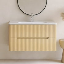 Emma 36" Wall-mounted Bathroom Vanity in Natural Oak with White Ceramic Basin