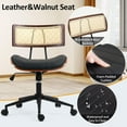 thumbnail image 5 of Home Office Chair with Wheels, Adjustable Height Desk Chair with Rattan Backrest, Leather Swivel Computer Chair, Armless Modern Walnut Chair for Office, Meeting Room, Black, 5 of 9