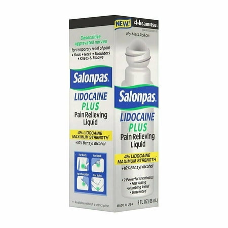 Salonpas Lidocaine Plus Pain Relieving Liquid, No-Mess Roll On, 3oz, 3-Pack