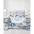 thumbnail image 2 of Quilts Queen Size Bedding Set, Blue Christmas Reversible Summer Quilt 3 Pieces, Xmas Tree Balls Snowman Gifts Snowflake Lightweight Bedspreads Coverlets with 2 Pillow Shams for All Seasons, 2 of 5