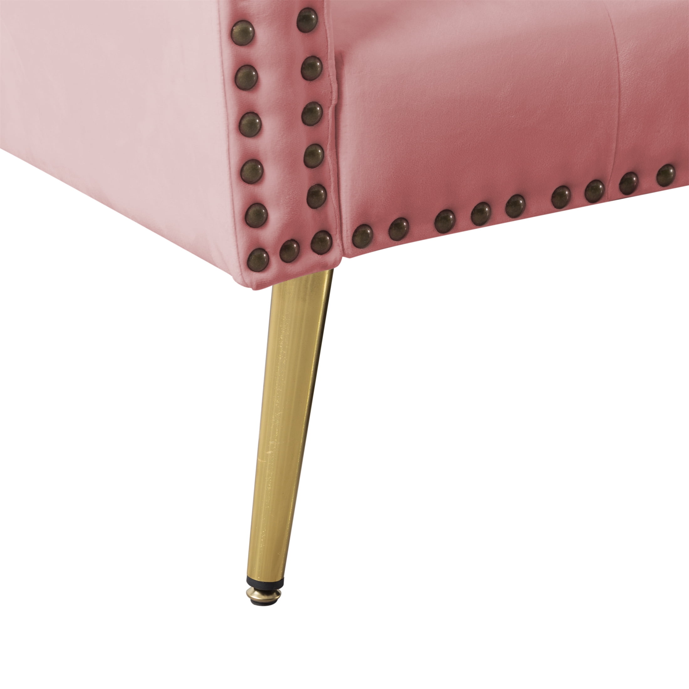 Aukfa Velvet Futon Convertible Sofa for Home Office, Nailhead Decor, 2 Pillows, Pink