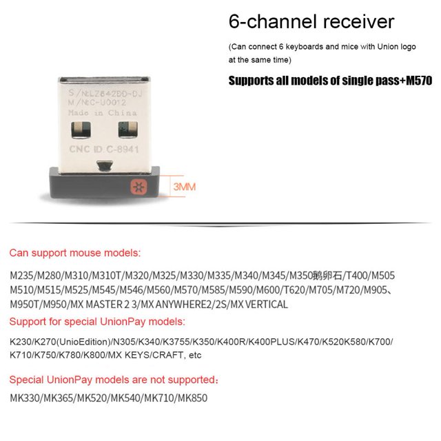 Récepteur Dongle Sans Fil Adaptateur USB pour Clavier de Souris Logitech, P7Y8