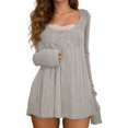 thumbnail image 3 of CAIXIA Sweaters For Women Semi Open Front Flared Hem Long Sleeve Pullover Tops Soft Basic Clothes Layering Shirts Work Outfits Fall Winter Clothes,GY2, 3 of 7