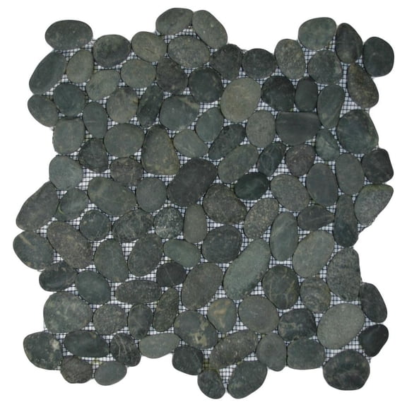 CNK Tile Black Pebble Tile 12"x12" Polished Natural Stone for Bathroom Kitchen Backsplash Floors Outdoor