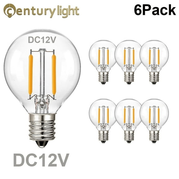 12V E12 LED Globe Light Bulb G40, 1.5W Equivalent 15W,DC 12V LED FilamentLight Bulb,Warm White Clear Glass, 6 Pack