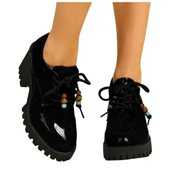 Rokment Platform Chunky High Heels Oxfords Dress Boots for Women Fashion Vintage Leather Winter Spring Ankle Booties Black Size 6