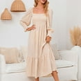 thumbnail image 2 of IROINNID Maxi Dress for Women Large Long Sleeve Chiffon Retract One's Waist Dress Fall Pendulous ,Beige, 2 of 5