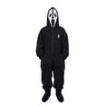 thumbnail image 2 of Oversized Black Fleece Full Body Suit with Attached Hood & Front Pockets, Classic Horror Style Full Body Onesie with Zipper & Pockets for Halloween Sleepwear Cosplay(Black,L), 2 of 6