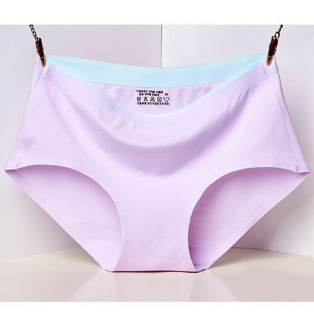 BUYISI Women Ladies Brief Panty Cotton Seamless Color Matching Middle Rise Sexy Breathable Solid Color Comfortable Purple M